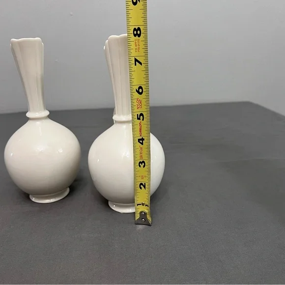 VTG Set Of 2 1940s Lenox Ivory Bulbous Porcelain Bulb Vases 4x7.75” - Picture 8 of 9